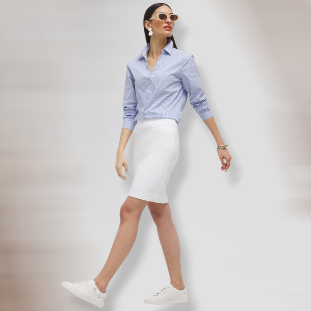 Stretchy White Denim Skirt | Talbots Size 16